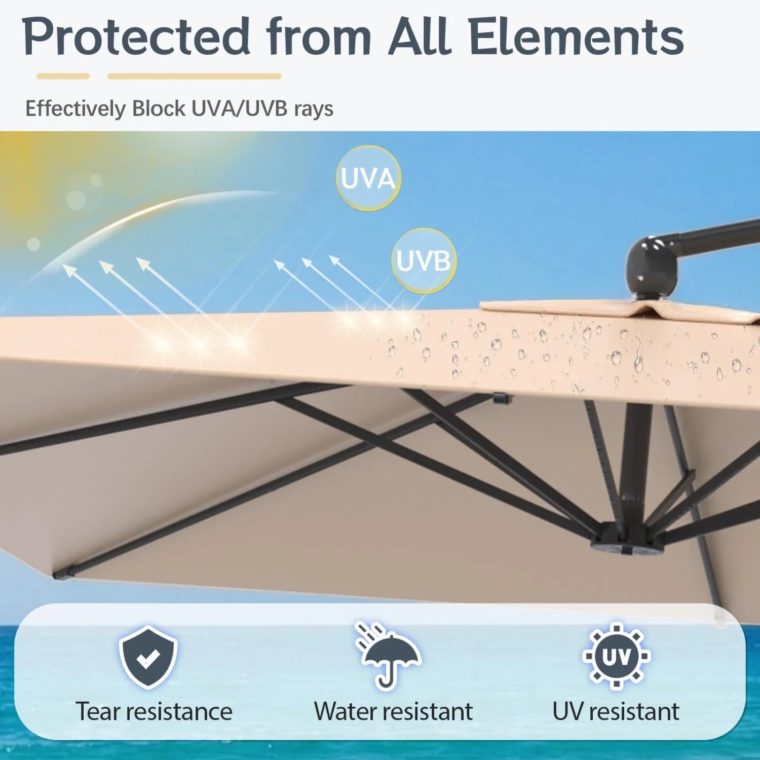 AECOJOY 10x10 FT Cantilever Patio Umbrella with Base, Aluminum Offset Umbrella with 360° Rotation