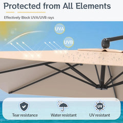 AECOJOY 10x10 FT Cantilever Patio Umbrella with Base, Aluminum Offset Umbrella with 360° Rotation