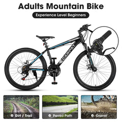 26" Mountain Bike, Aluminum Mountain Bike for Adult with Disc Brakes & Suspension