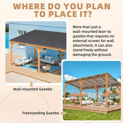 AECOJOY 20' x 10' Outdoor Wooden Gazebo, Patio Lean to Hardtop Pergolas and Gazebos