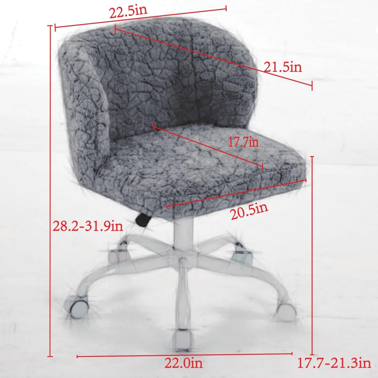 Furniture Office Chair, Artificial Rabbit Hair Makeup Vanity Chair Chair, 360 Comfy Swivel Armchair with Wheels, Modern Height Adjustable Cute Vanity Chair for Living Room Small Spaces Pink