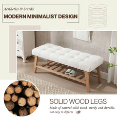 Dayalane Upholstered Storage Bench with Shoe Rack, Linen Fabric Entryway Bench for Living Room, Bedroom and Hallway, Multi Functional Ottoman with Solid Wood Shelf, Beige