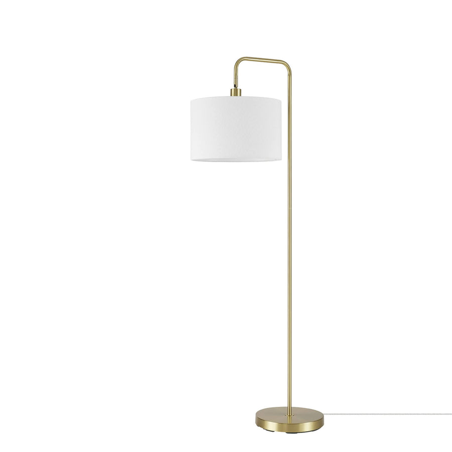 Globe Electric 61000021 58" Floor Lamp, Brass, White Linen Shade, On/Off Rotary Switch On Socket, Floor Lamp for Living Room, fl