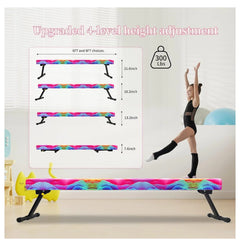 8FT Adjustable&Foldable Gymnastics Balance Beam, Home Gym Equipment, Easy Assembling and Storage, No Tool Require, for Kids Children Girls Training