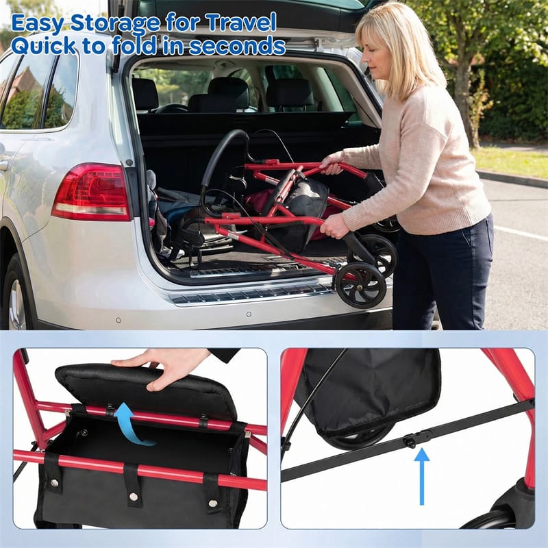 Foldable Rollator Walker with Seat & Height Adjustable Handles for Seniors, Lightweight Portable Rolling Walker w/ 8" Wheels & Storage Basket