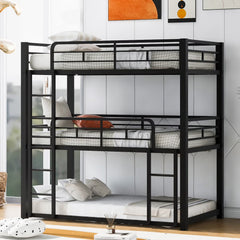 Harper & Bright Designs Metal Triple Bunk Bed Twin Over Twin Bunk Bed with Ladder and Safety Guardrail 3 Bunk Bed for Living Room Bedroom, Sliver