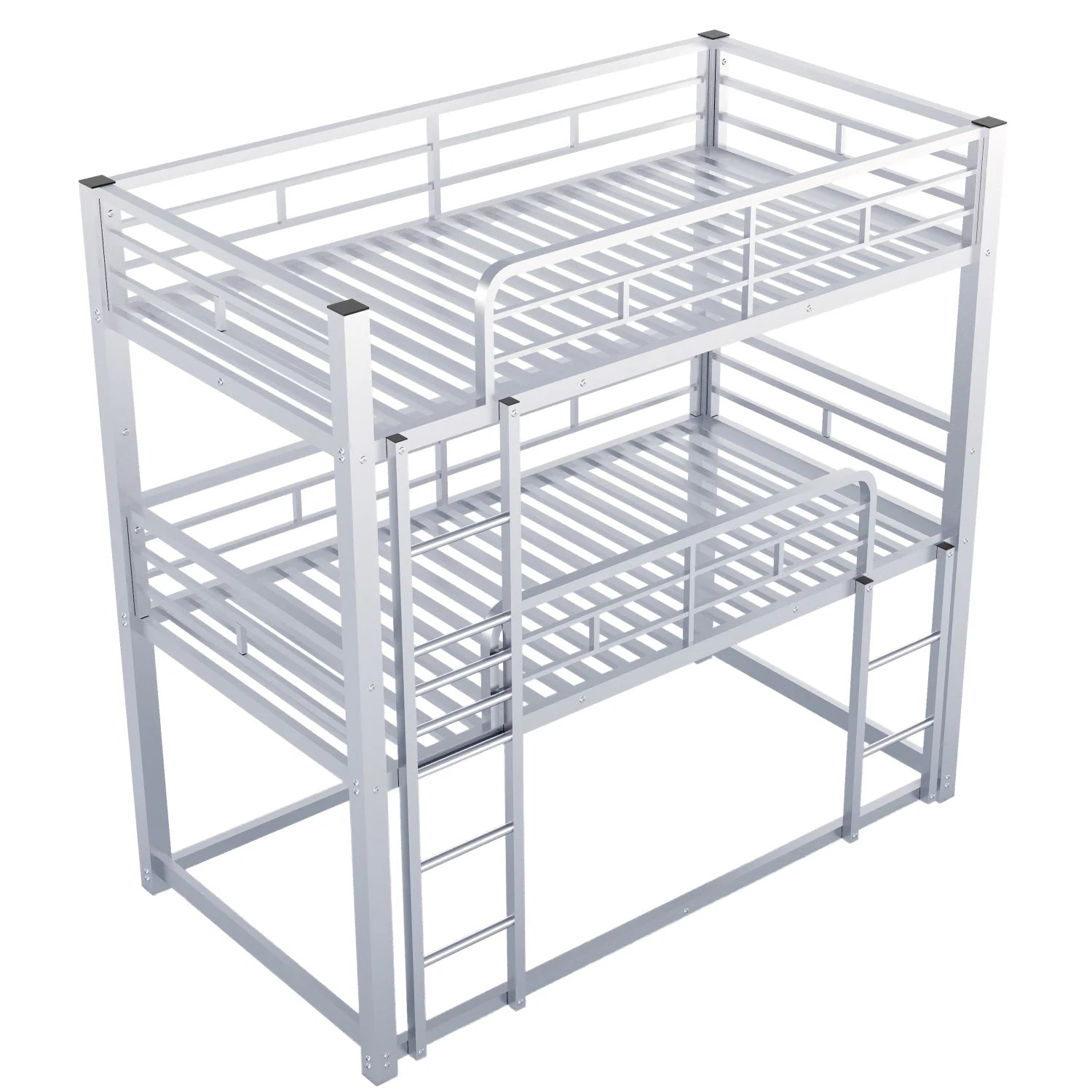 Harper & Bright Designs Metal Triple Bunk Bed Twin Over Twin Bunk Bed with Ladder and Safety Guardrail 3 Bunk Bed for Living Room Bedroom, Sliver