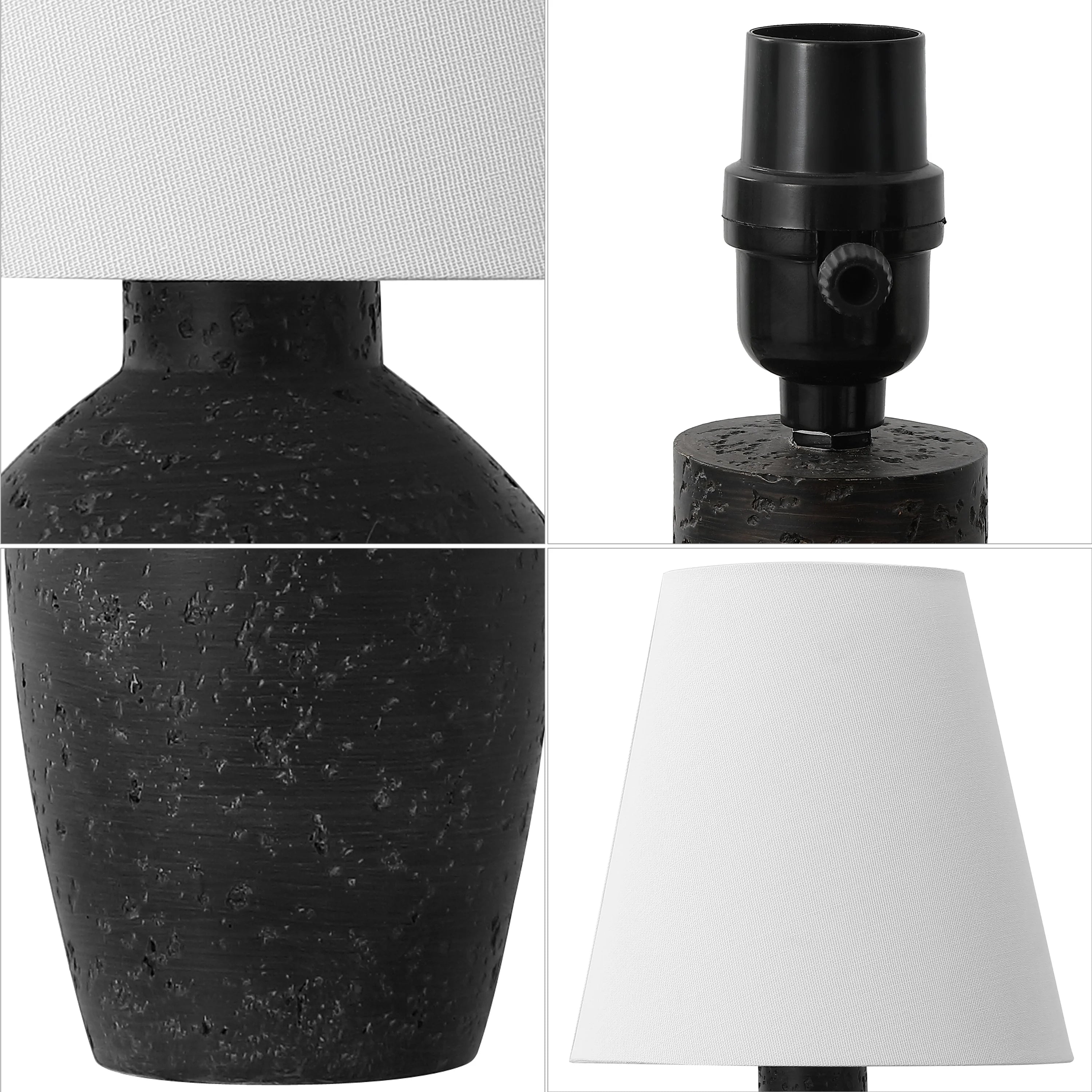 JONATHAN Y Xander 19.5" Minimalist Scandinavian Concrete Effect Resin/Iron Ginger Jar LED Table Lamp, Matte Black (Set of 2), JYL5605A - SET2