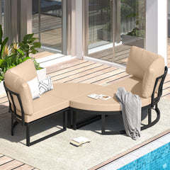 AECOJOY Patio Furniture Outdoor Round Daybed with Removable Cushions 4 Piece Sectional Sofa Patio Furniture Set, Beige