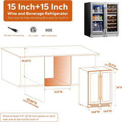 Ca'Lefort 30" Wine and Beverage Refrigerator, 28 Bottles Dual Zone Wine Fridge and 100 Cans Beverage Fridge Cooler with Stainless Steel Door Framed