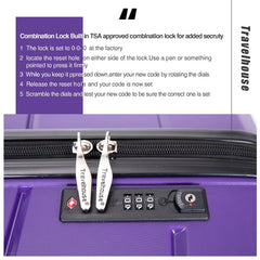 Travelhouse 3 Piece Luggage Set Hardshell Lightweight Suitcase with TSA Lock Spinner Wheels.(Purple)
