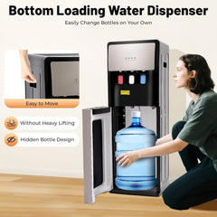 Bottom Loading Water Dispenser for 5 Gallon Bottle, 3 Temperature Settings (Hot, Room & Cold Water), 110V US Plug, 5 L/H Rapid Heating, 0.53gal/H Cooling, Anti - Scald Design for Home/Office (Grey)