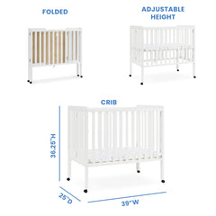Delta Children Lee Portable Folding Mini Crib with 1.5 - Inch Mattress - Greenguard Gold Certified, Bianca White