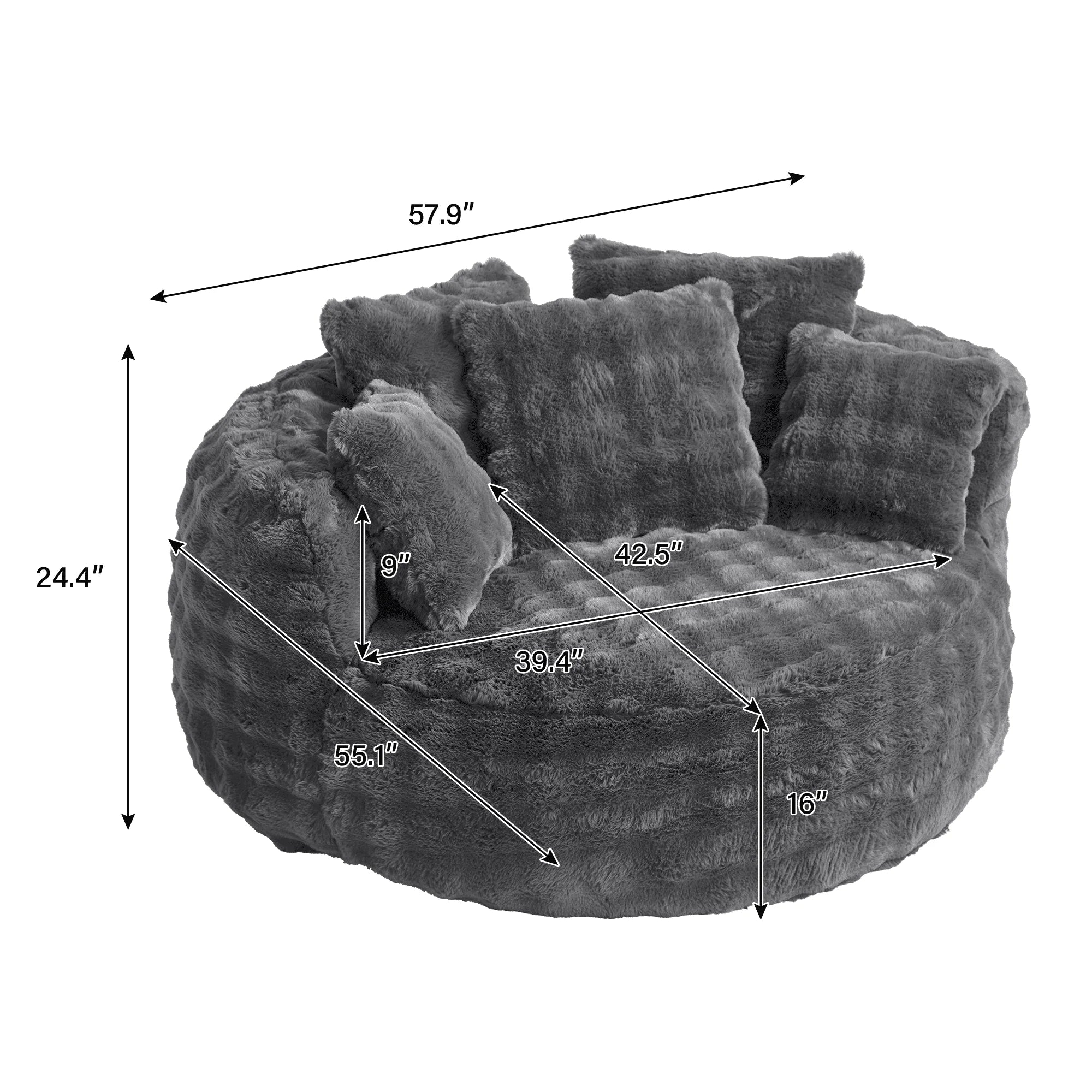 Wiilayok 58'' Oversized Chaise Lounge Chair Indoor, Thickened Backrest Sleeper Sofa Couch with Soft Pillows for Living Room, Gray