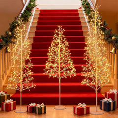 Tangkula Christmas Outdoor Lighted Birch Tree Pre-lit Decor with Warm White Light LED Lights