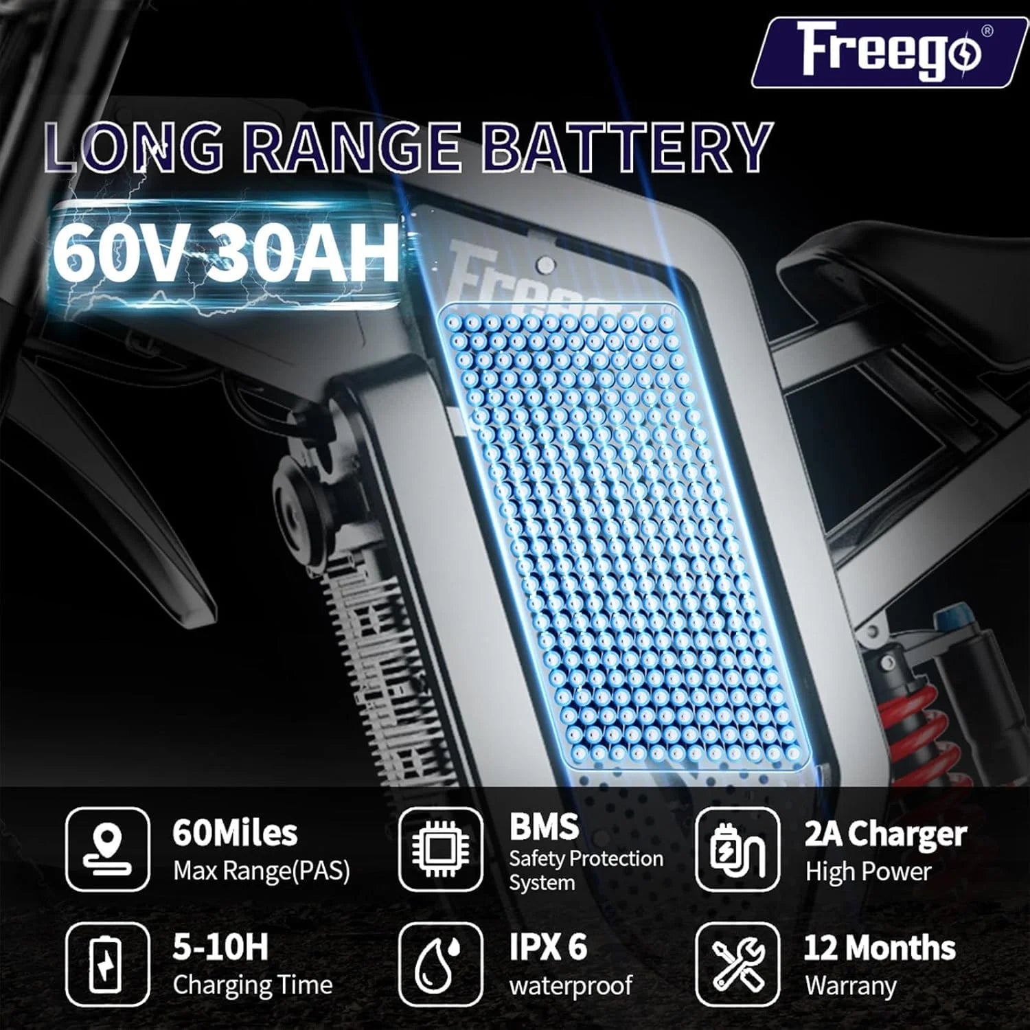 6000W(Peak) Motor 60V/35ah Battery, Freego X2pro Electric Motorcycle for Adults, Electric Bike 50MPH/7 Speed Off Road Electric Bicycle, 19x2 Full Suspension/Four - Piston Hydraulic Brake UL2849MTB