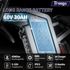 6000W(Peak) Motor 60V/35ah Battery, Freego X2pro Electric Motorcycle for Adults, Electric Bike 50MPH/7 Speed Off Road Electric Bicycle, 19x2 Full Suspension/Four - Piston Hydraulic Brake UL2849MTB