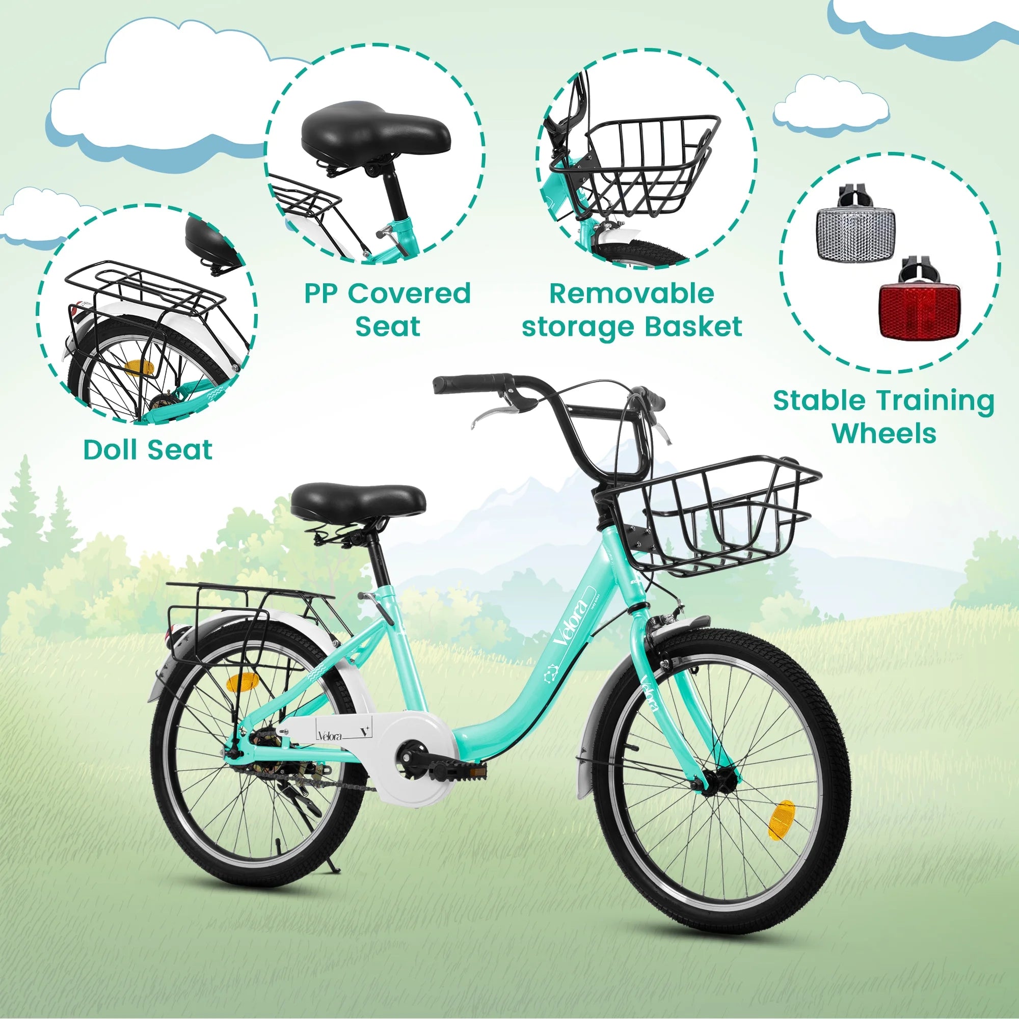 20 in Kids Bike for Boys Girls, 1 Speed Children Bicycle with Basket, Rear Seat, Chain Guard, Coaster Brake and V - Brake, Steel Frame Kids Bike for Ages 6 - 12 Years Old Birthday Gift, Purple