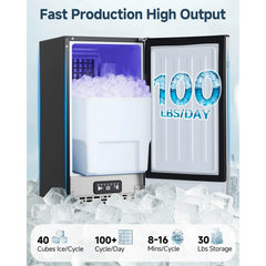 AECOJOY 15''W Commercial Ice Maker 100 lbs/24H, Stainless Steel Under Counter Ice Machine with 30 lbs Storage Bin