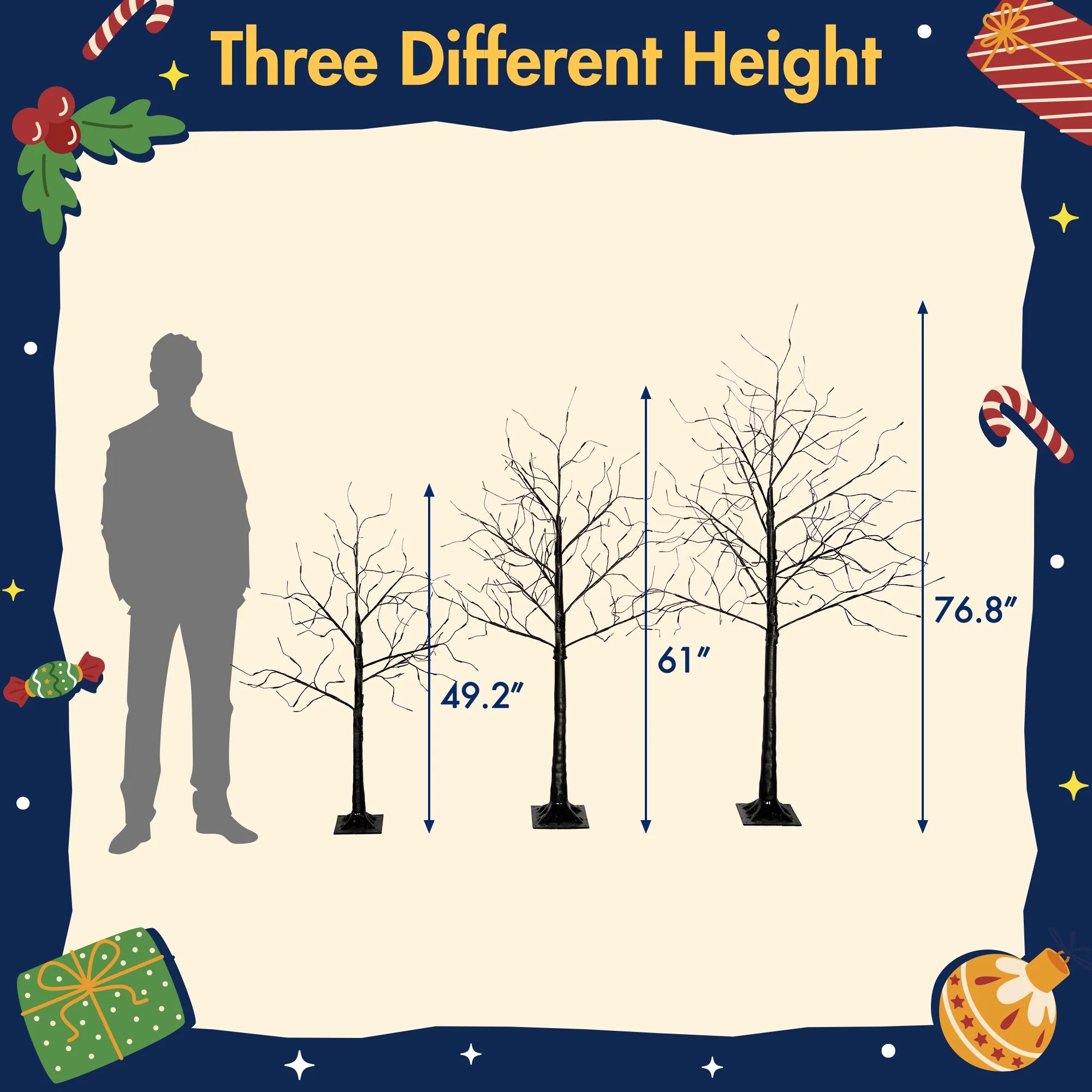 AECOJOY 3 Pac Christmas Tree with Purple Lights, 4FT 5FT and 6FT, Lighted Black Tree for Halloween Decoration
