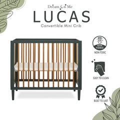 Dream on Me Lucas Mini Modern Crib with Rounded Spindles I Convertible Crib I Mid - Century Meets Modern I Portable Crib