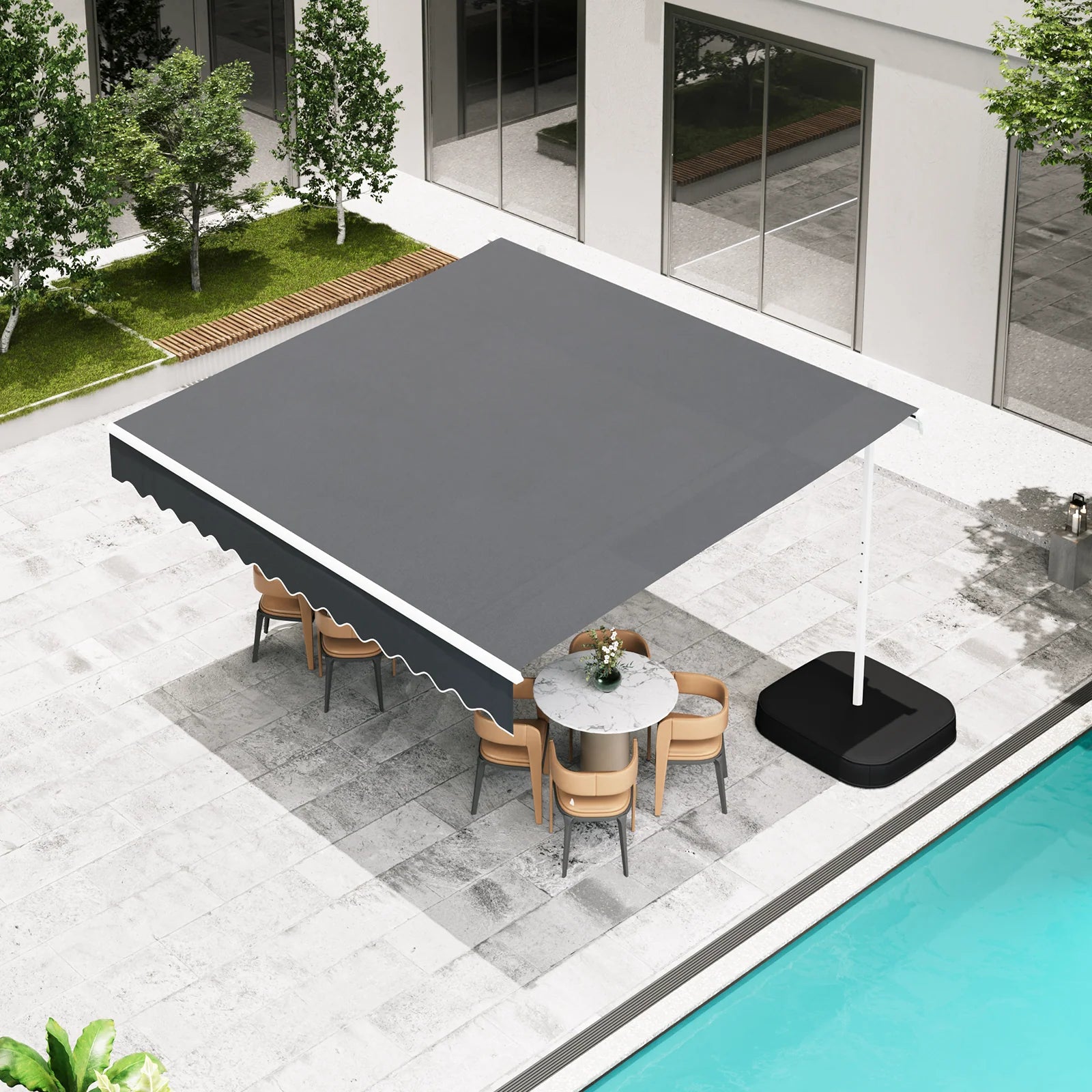 AECOJOY Free Standing Retractable Awning, 13'x8' Patio Awnings Outdoor Manual Sun Shade Shelter, Dark Grey