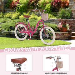 Bstjewey 20 in Girls Bike with Basket, Kids Bicycle for Ages 7 - 13