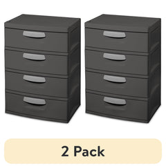 Sterilite 4 Drawer Unit, Durable Plastic Storage Solution for Garages and Basements, Dark Gray