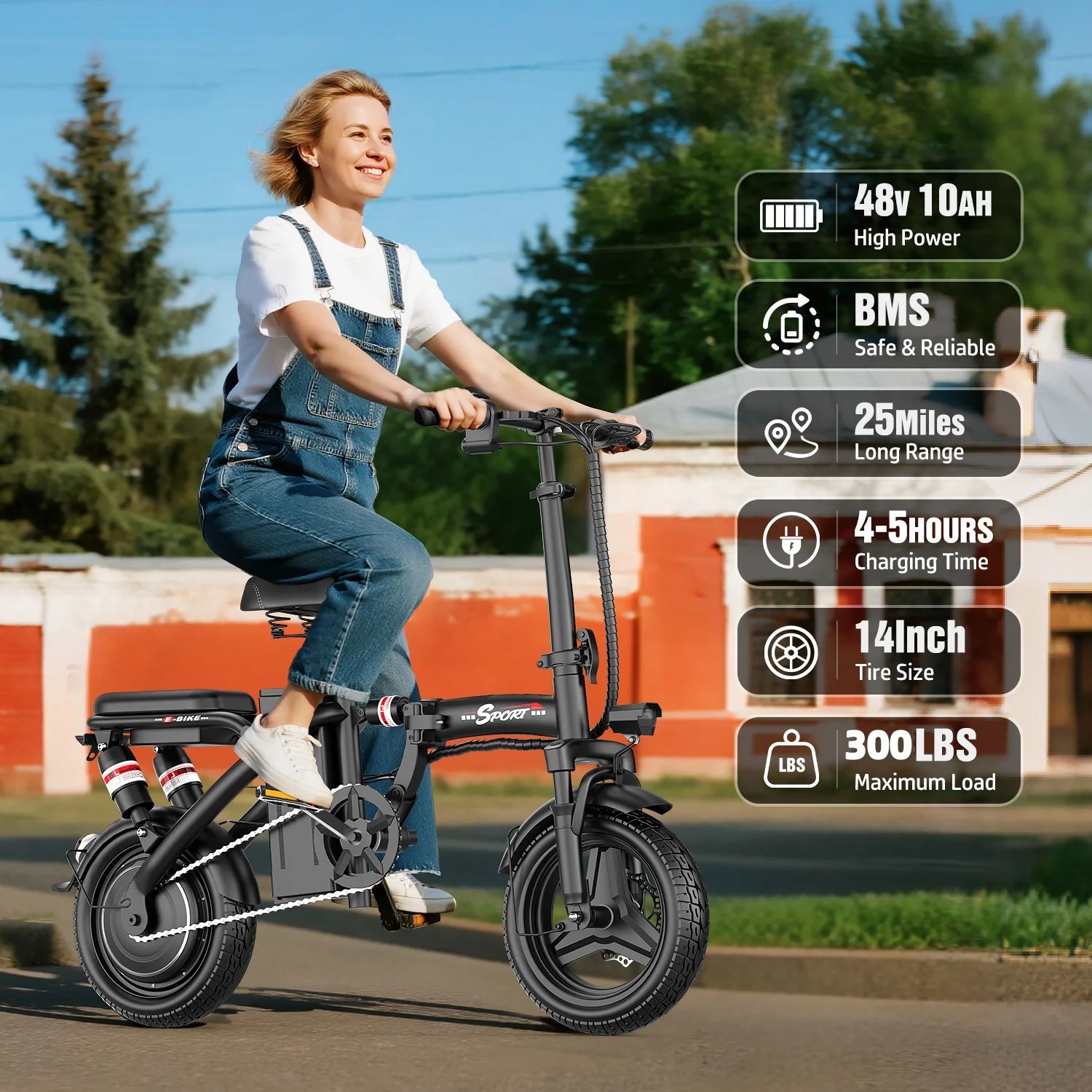ASKGO 1200W Peak Motor, Folding Electric Bike for Adults Teens, 14'' Commuting Bike, Max 28MPH/35 Miles E - Bike, 3 Speed Double Mini Electric Bike, UL2849