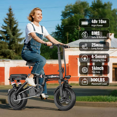 ASKGO 1200W Peak Motor, Folding Electric Bike for Adults Teens, 14'' Commuting Bike, Max 28MPH/35 Miles E - Bike, 3 Speed Double Mini Electric Bike, UL2849