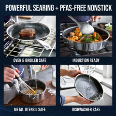Blue Diamond 10 - Piece Diamond - Bond Hybrid Ceramic Nonstick Stainless Steel Cookware Set, Dishwasher Safe