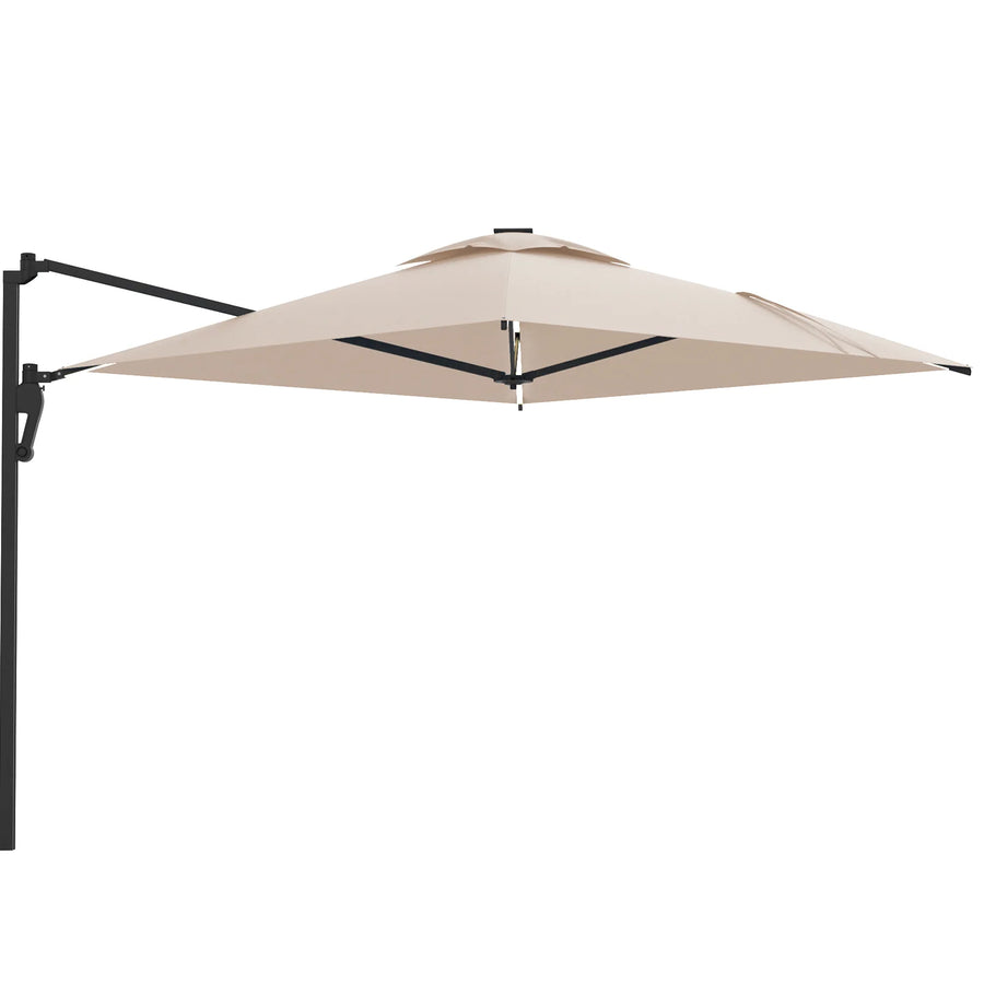 AECOJOY 10FT Large Patio Umbrella with Solar Lights, Rectangle Wall Mounted Outdoor Patio Umbrella, Beige