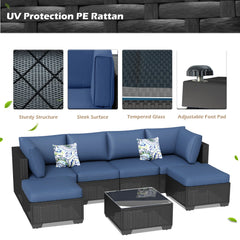 AECOJOY 7 Piece Outdoor Patio Furniture Set, Black & Navy