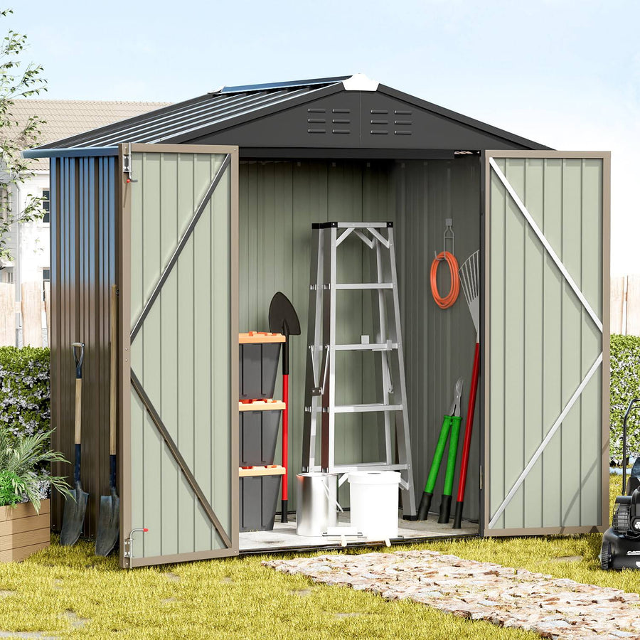 Devoko 4�G6 ft.Patio Metal Shed, Lockable Garden Shed for Outdoor Backyard Patio Storage