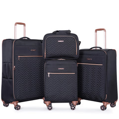 Travelhouse 4 Piece Luggage Set Softside Expandable Lightweight Suitcase with Double Spinner Wheels.(Black)