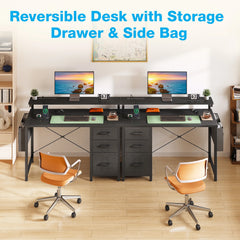 40 in Computer Desk with Power Outlets & LED Lights, Home Office Desk with 3 Drawers & Adjustable Monitor Shelf, , Writing Desk with Storage Bag, Vintage