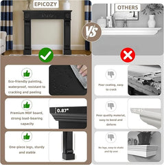 EPICOZY 44.5" Fireplace Mantel, Freestanding Fireplace Surround with Leg for Electric Fireplaces, MDF Mantel Surround with Shelf for Living Room with Decorative Pattern, Anti - Tipping & Waterproof