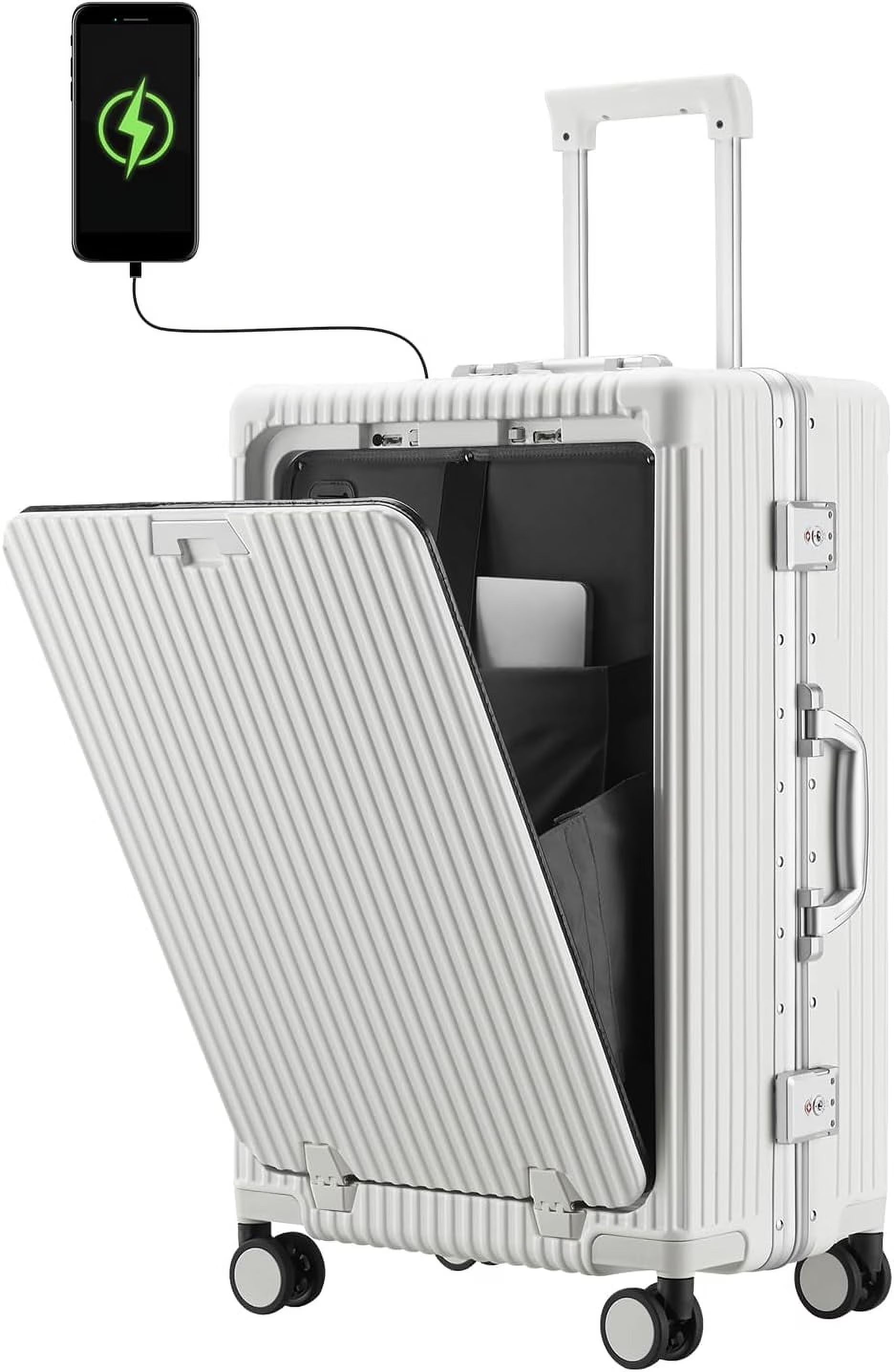 Carry - on Luggage with USB Charging Port, Front Compartment, TSA Lock, Airline Approved Carry on Hardside Suitcase with Spinner Wheels (Grey, 20 in)