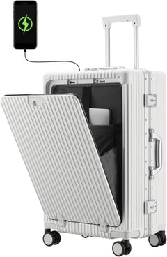 Carry - on Luggage with USB Charging Port, Front Compartment, TSA Lock, Airline Approved Carry on Hardside Suitcase with Spinner Wheels (Grey, 20 in)