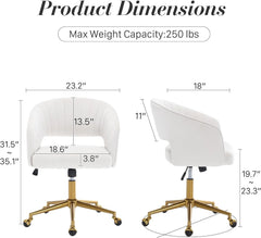 Home Office Swivel Desk Chair, Modern Velvet Vanity Chair, Height Adjustable Armchair with Gold Base, Ergonomic Office Chair for Task Study Computer Room, Beige