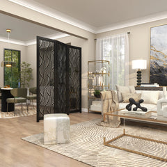 Decmode 60" x 72" Black Mango Wood Abstract Wavy Cutout 3 Panel Room Divider Screen, 1 - Piece