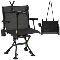 AECOJOY Hunting Chair with Rest, 360° Swivel, Adjustable Shooting Support, Portable for Blind or Range