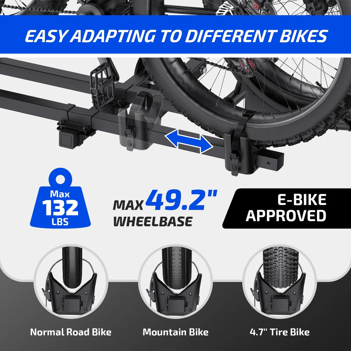 Ozark Trail Premium Platform Steel Bike Rack with 132 lb Load Capacity, 2'' Hitch Receiver E - Bike Compatible