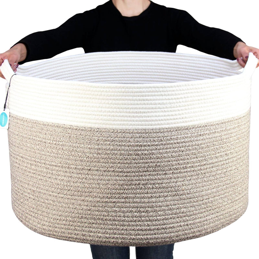 Casaphoria XXXLarge Cotton Rope Basket for Living Room - Woven Storage Basket with Handle for Blankets, Towels and Pillows Laundry Hamper | Cream