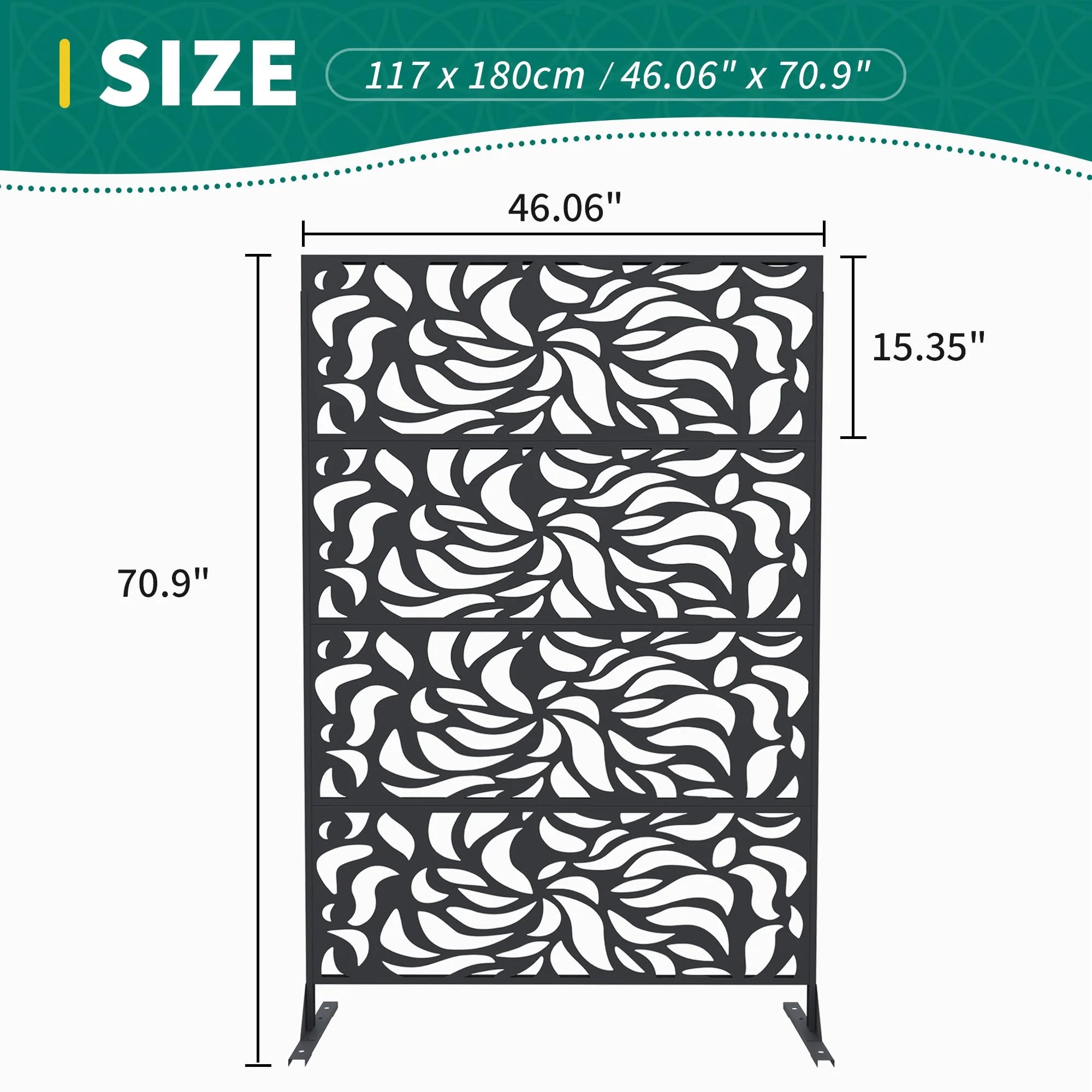 Accreate Decorative Wrought Privacy Screen - Easy Snap - Together Room Divider for Indoor/Outdoor Use, Breathable Wind - Resistant Partition with Anti - Tip Base (6x3.8ft)