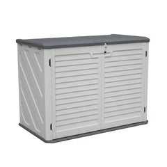 AECOJOY Horizontal Storage Shed with Removable Shelf, Lockable Outdoor Storage Cabinet – 28 Cu.ft, Ivory White