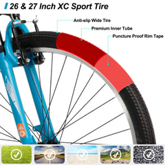 Hiland 26 27.5 29 in Mountain Bike, Mens Womens MTB with 21 Speeds, High - Tensile Steel Frame, V Brake, Hardtail Bicycle for Adults