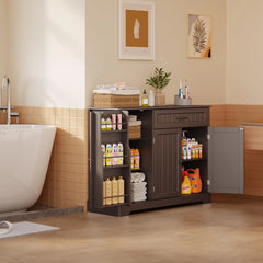 Coffee Bar, Lofka 42" Kitchen Storage Cabinet, Sideboard Buffet Cabinet with 8 Shelves, 1 Drawer
