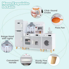 3-Piece Modular Kids Kitchen Playset, Wooden Little Chef Pretend Play Kitchen Set with Refrigerator, Washing Machine, Range Hood & Stove for Toddlers
