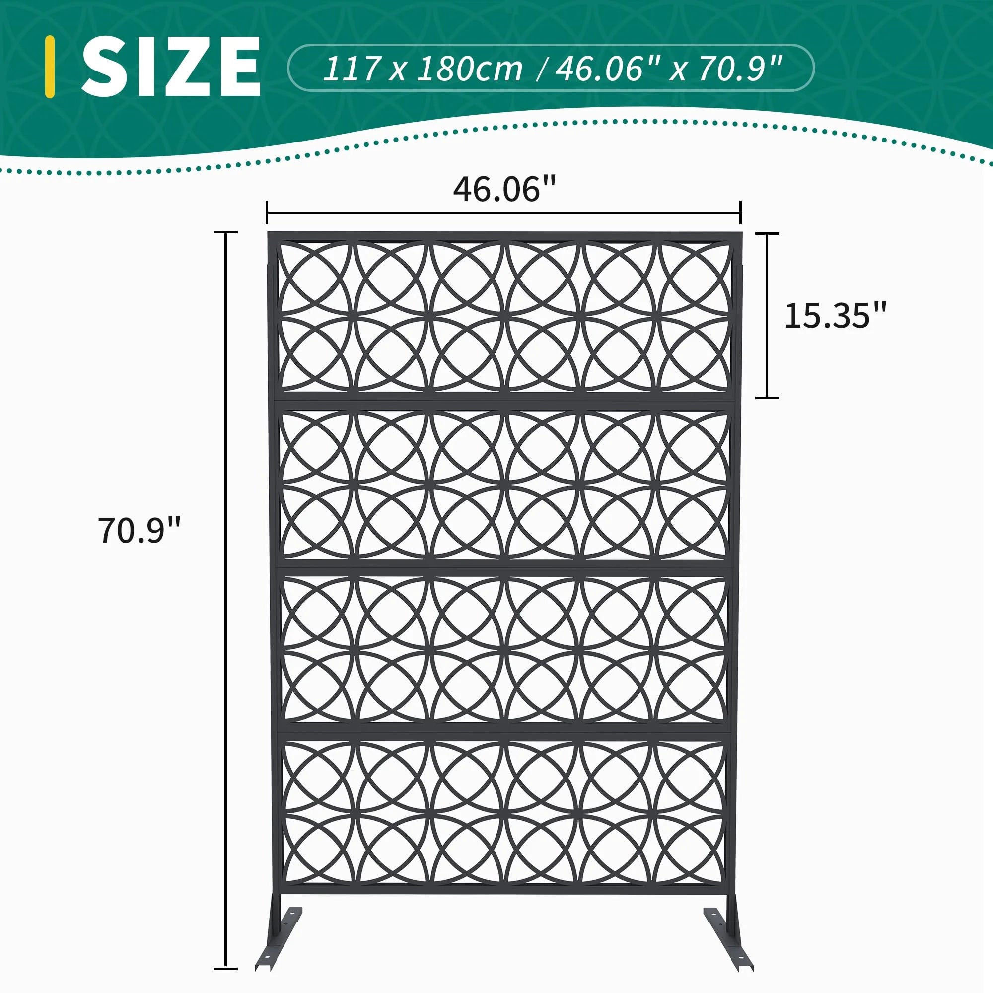 Accreate Decorative Wrought Privacy Screen - Easy Snap - Together Room Divider for Indoor/Outdoor Use, Breathable Wind - Resistant Partition with Anti - Tip Base (6x3.8ft)